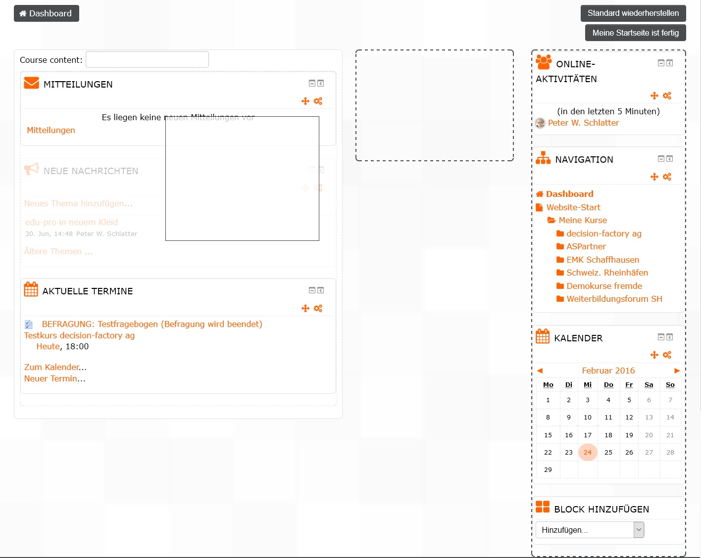 Dashboard anpassen